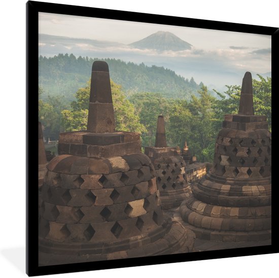 Fotolijst incl. Poster - Fantastisch uitzicht over de jungle vanaf de Borobudur - 40x40 cm - Posterlijst