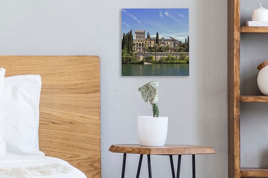 Tableau sur Toile Lac de Garde - Water - Maison - 20x20 cm - Décoration murale