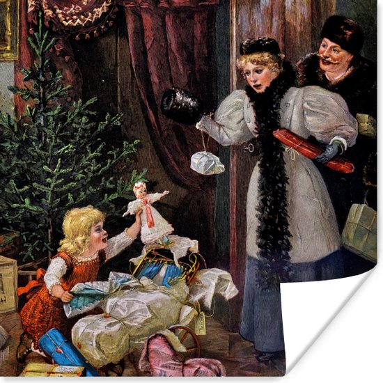 Poster Retro Kerst Portret - Kerstmis - 50x50 cm - Kerstmis Decoratie - Kerstversiering - Kerstdecoratie Woonkamer - Kerstversiering - Kerstdecoratie voor binnen - Kerstmis