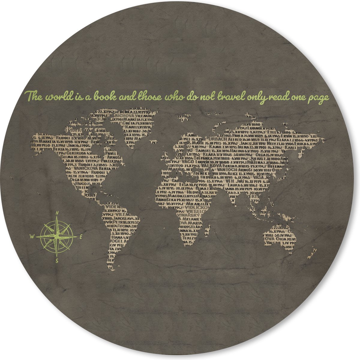Muismat rond 20x20 cm - Mousepad Wereldkaart - Krant - Groen - Ronde muismatten