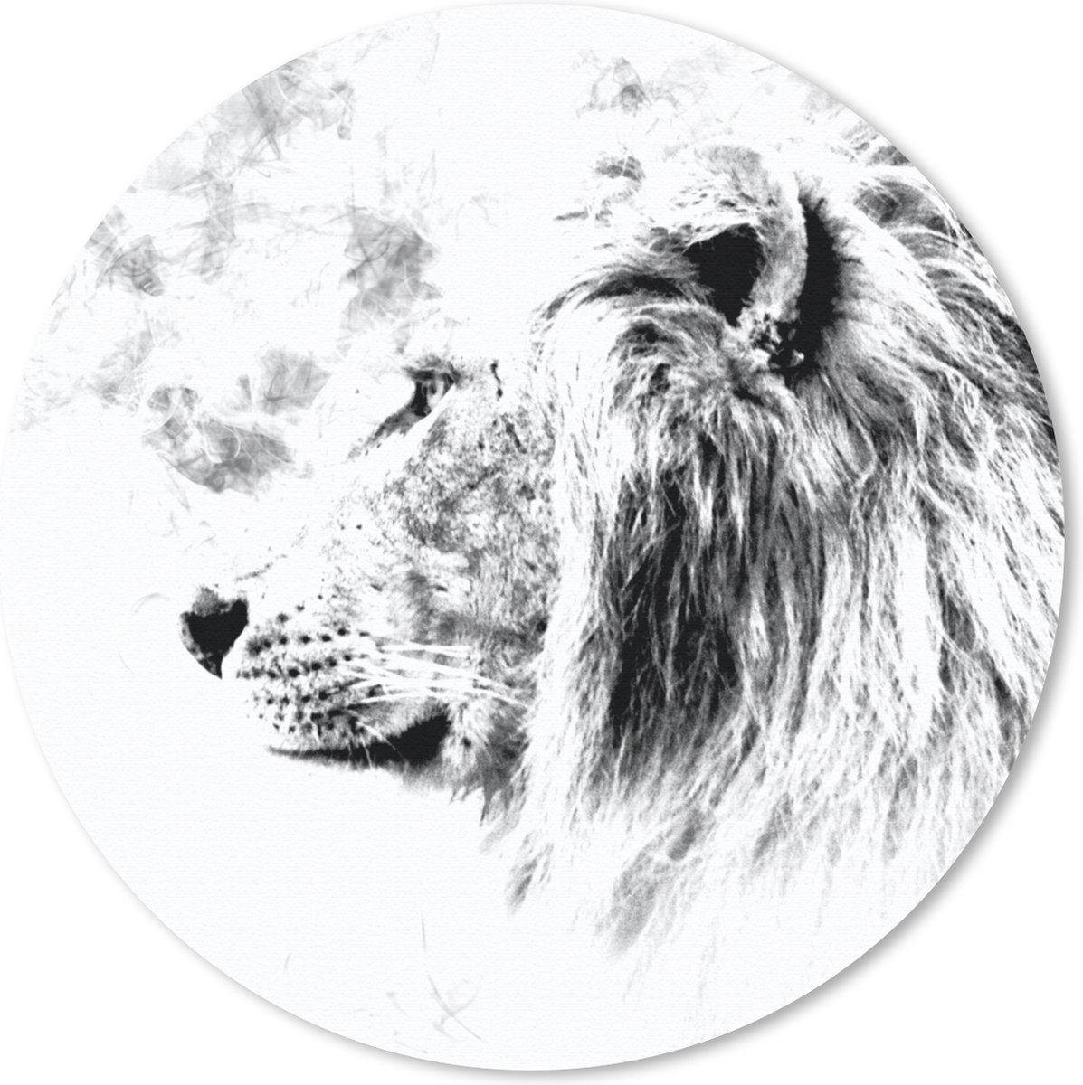 Muismat rond 20x20 cm - Mousepad Leeuw - Zwart - Wit - Lijn - Ronde muismatten