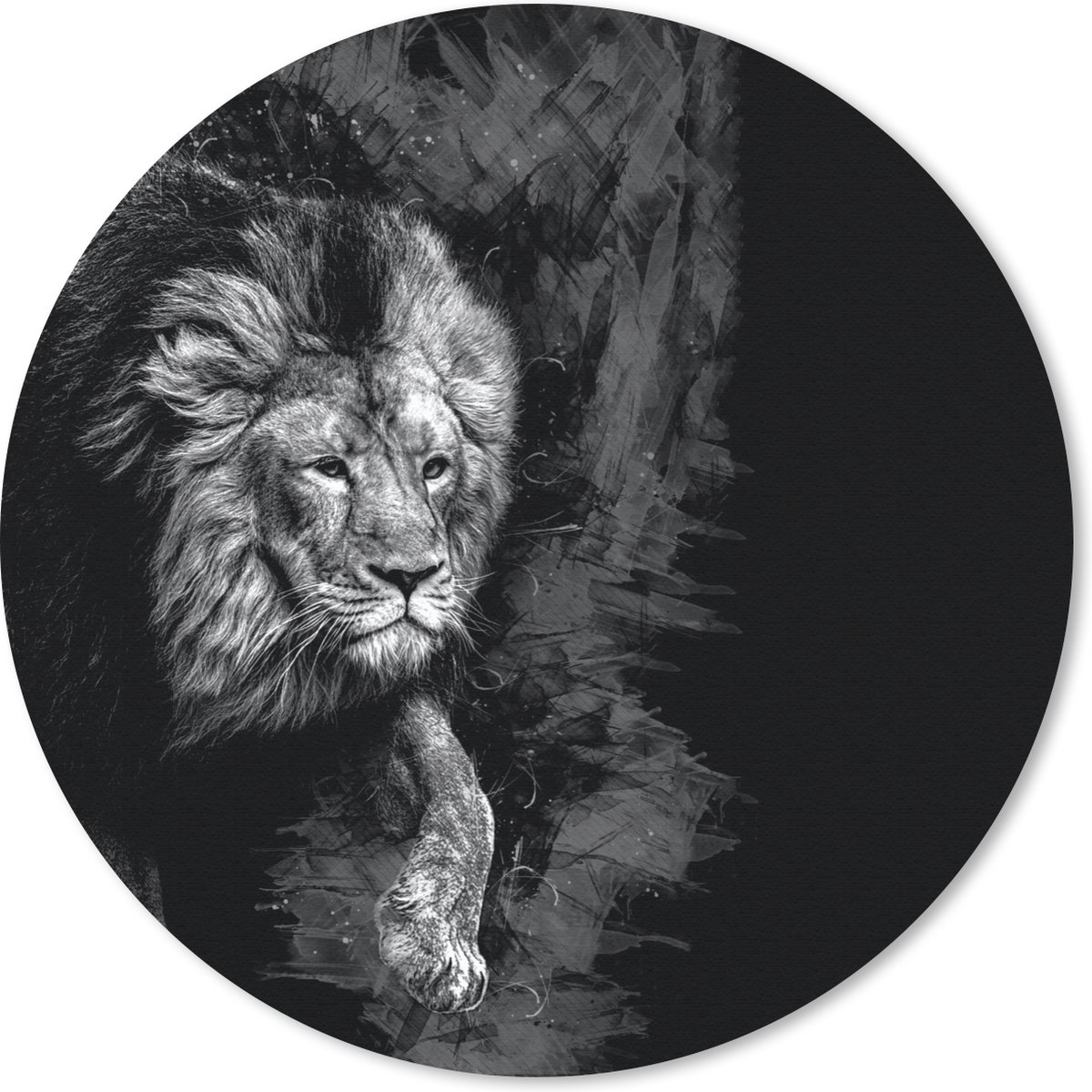 Muismat rond 20x20 cm - Mousepad Leeuw - Dieren - Zwart - Wit - Ronde muismatten