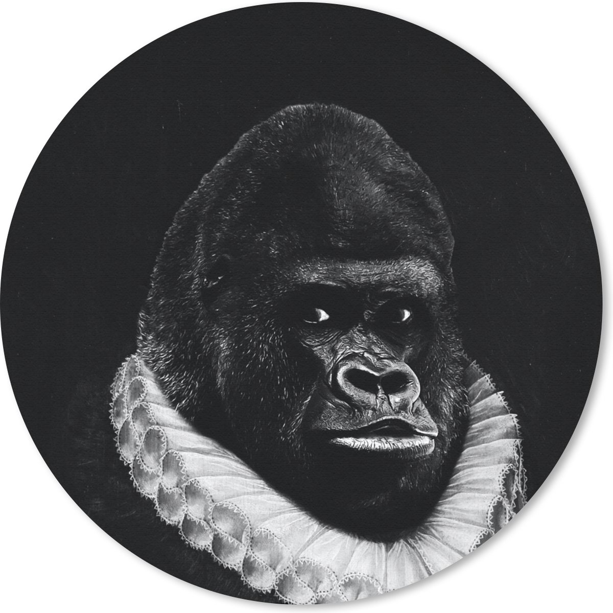Muismat rond 20x20 cm - Mousepad Schilderij - Gorilla - Zwart - Wit - Ronde muismatten