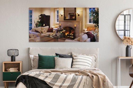 Tableau sur toile Une cheminée dans une chambre luxueuse - 160x80 cm - Décoration murale
