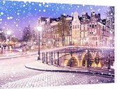 Sfeervolle winteravond in grachtengordel Amsterdam  - Foto op Dibond - 90 x 60 cm