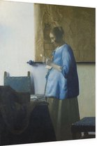 Brieflezende vrouw in blauw, Johannes Vermeer - Foto op Dibond - 30 x 40 cm
