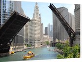 Plezierboten op het waterfront in Downtown Chicago - Foto op Dibond - 90 x 60 cm