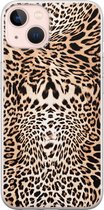iPhone 13 hoesje siliconen - Animal print - Soft Case Telefoonhoesje - Luipaardprint - Transparant, Bruin