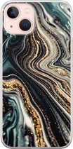 iPhone 13 hoesje siliconen - Marmer swirl - Soft Case Telefoonhoesje - Marmer - Transparant, Roze