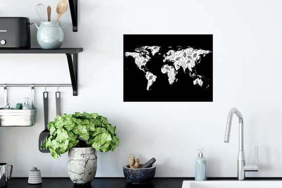 Affiche - Wereldkaart - Plantes - Zwart - 40x30 cm