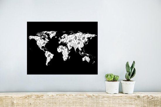 Affiche - Wereldkaart - Plantes - Zwart - 40x30 cm