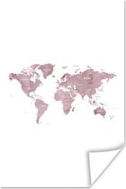 Poster Wereldkaart - Roze - Marmer - 60x90 cm