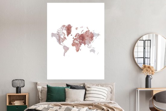 Affiche Carte du Wereldkaart - Rose - Marbre - 120x160 cm XXL