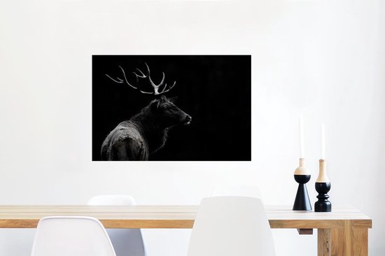 Poster Cerf noir et blanc 60x40 cm - Tirage photo sur Poster (décoration murale salon / chambre) / Poster Animaux
