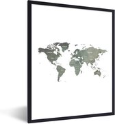 Fotolijst incl. Poster - Wereldkaart - Groen - Landen - 60x80 cm - Posterlijst