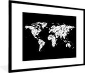 Fotolijst incl. Poster - Wereldkaart - Planten - Zwart - 80x60 cm - Posterlijst