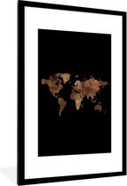 Fotolijst incl. Poster - Wereldkaart - Goud - Zwart - 60x90 cm - Posterlijst