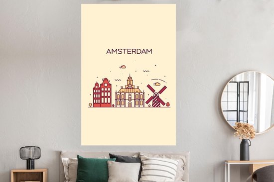 Illustration skyline ' Amsterdam' sur fond marron clair 120x180 cm XXL / Groot format!
