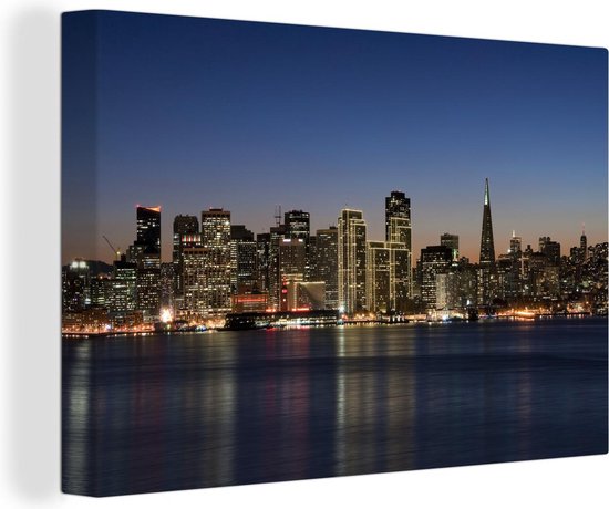 Canvas Schilderij San Francisco - Skyline - Nacht - 120x80 cm - Wanddecoratie