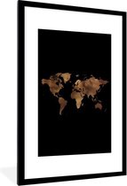 Fotolijst incl. Poster - Wereldkaart - Goud - Zwart - 80x120 cm - Posterlijst