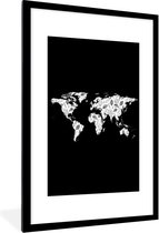 Fotolijst incl. Poster - Wereldkaart - Bladeren- Design - 80x120 cm - Posterlijst