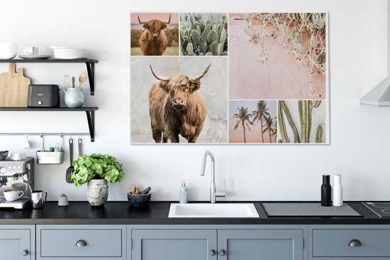 Décoration murale - Highlander écossais - Collage - Cactus - Peinture sur Toile - 140x90 cm