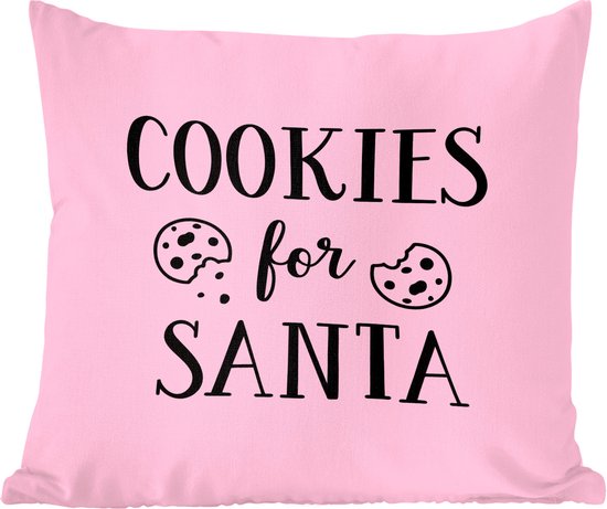 Sierkussens - Kussentjes Woonkamer - 45x45 cm - Quote "Cookies for Santa" muurdecoratie kerst pastel roze - Kerstversiering - Kerstdecoratie voor binnen - Woonkamer