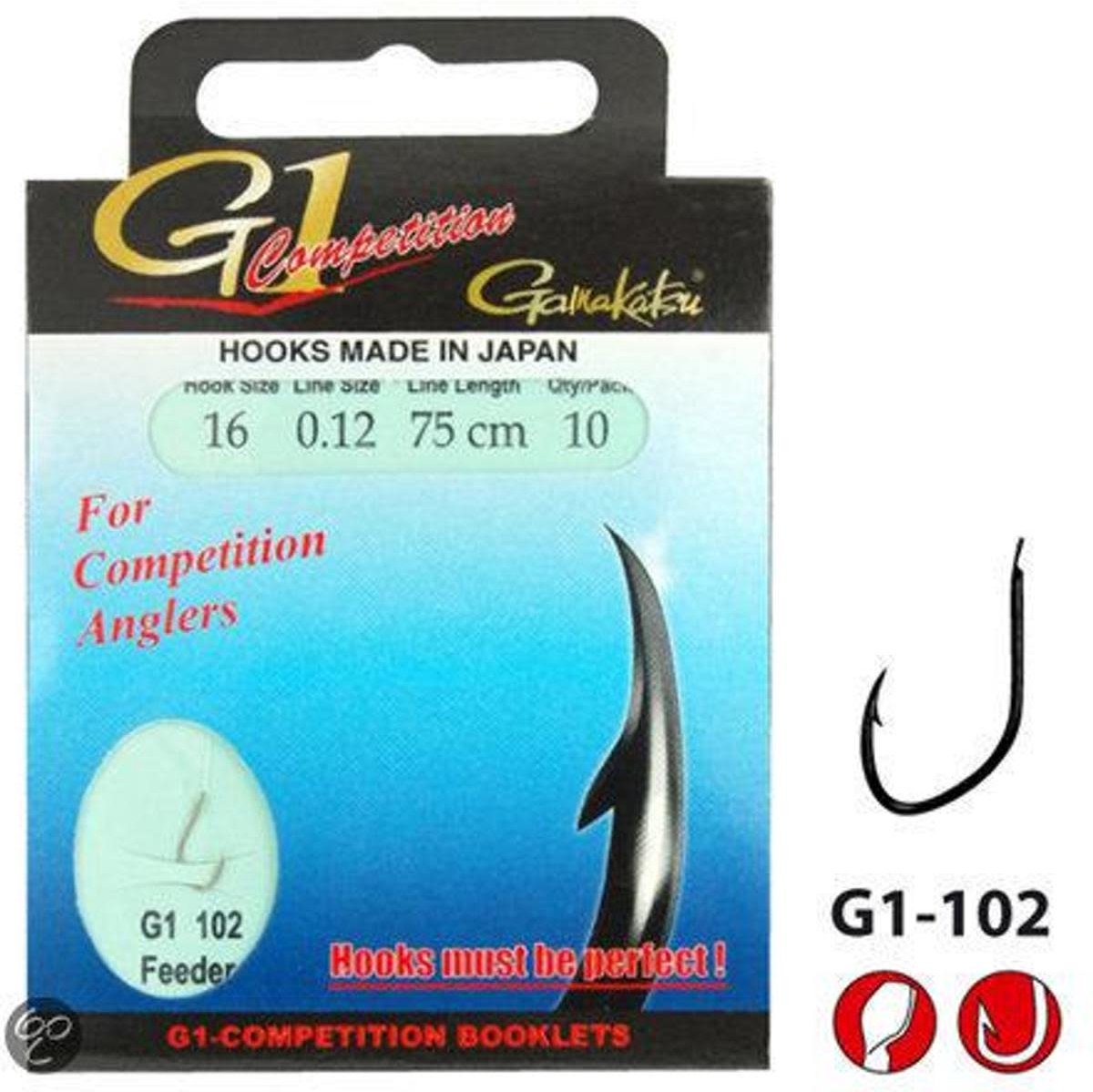 Gamakatsu Onderlijnen G1-Competition Feeder Haak G1-102 - 100cm (10 pcs) - Maat : 100cm - haak 16 - 0.12mm