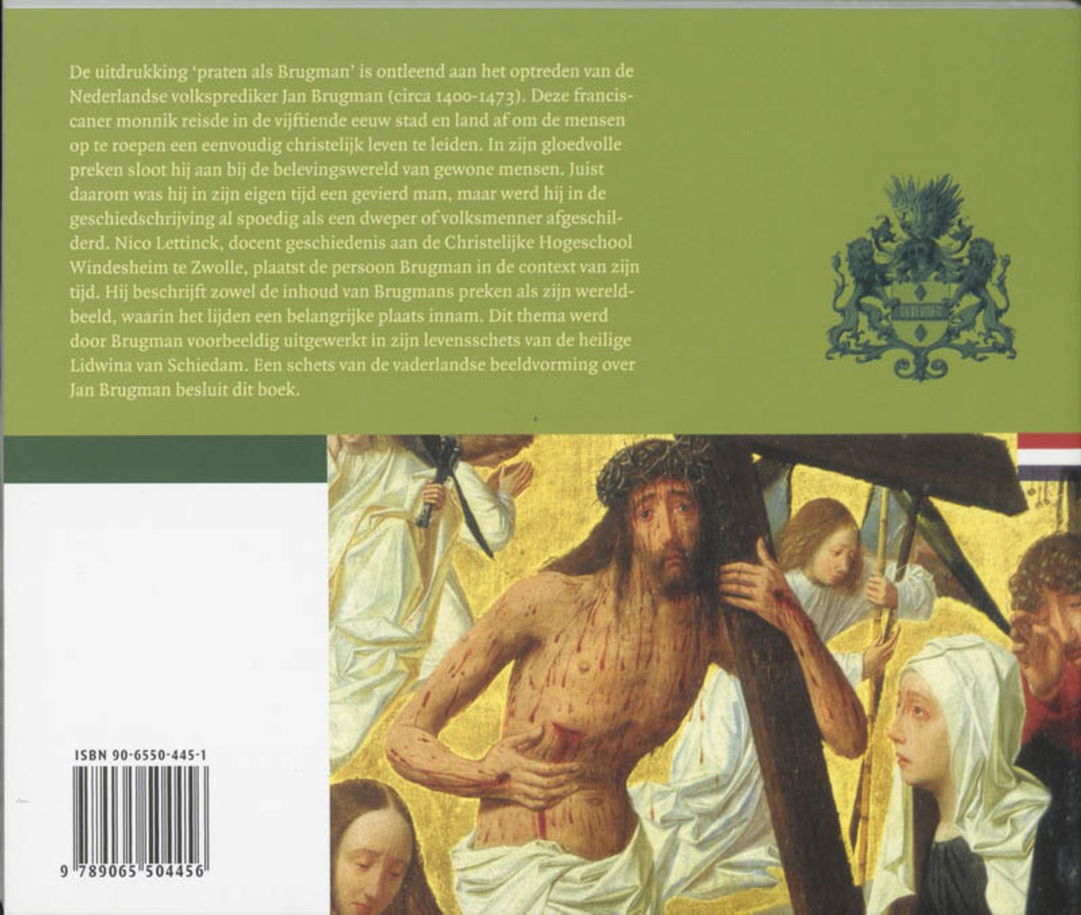 Gouden achtergrond met een detail van een schilderij van Christus met doornenkroon, dragend het kruis. Een vrouw kijkt mee.