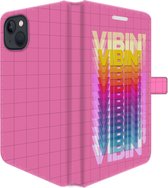 Apple iPhone 13 Mini Telefoonhoesje - Portemonneehoesje  - Met pasjeshouder - Met Quote - Vibin - Roze