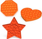 Pop it van By Qubix Pop it fidget toy - Set van 3 - Hartje, Ster, Achthoek - Oranje - fidget toy van hoge kwaliteit!