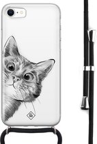iPhone 8/7 hoesje met koord - Kiekeboe kat | Apple iPhone 8 crossbody case | Zwart, Transparant | Marmer