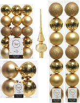Kerstversiering kunststof kerstballen met glazen piek goud 6-8-10 cm pakket van 49x stuks - Kerstboomversiering