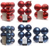 Kerstversiering kunststof kerstballen kleuren mix rood/donkerblauw 6-8-10 cm pakket van 44x stuks