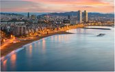 De kustlijn van Barcelona bij zonsopgang - Foto op Forex - 90 x 60 cm