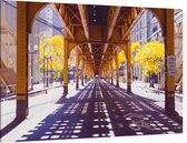 Een fietspad onder een spoorweg in Chicago stad - Foto op Canvas - 150 x 100 cm