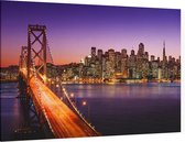 San Francisco skyline en Bay Bridge bij zonsondergang - Foto op Canvas - 90 x 60 cm
