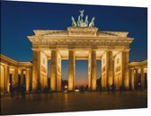 Verlichte Brandenburger Tor op een Berlijnse avond - Foto op Canvas - 90 x 60 cm