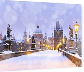 De Karelsbrug en Oude Stad in winters Praag - Foto op Plexiglas - 90 x 60 cm