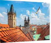Klokkentoren en Tynsky kathedraal in zomers Praag - Foto op Plexiglas - 60 x 40 cm