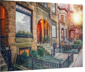 Huizen en hun tuinen bij ochtendgloren in Chicago - Foto op Plexiglas - 90 x 60 cm