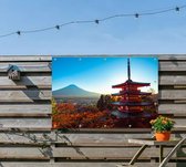 Mount Fuji gezien vanaf de Chureito Pagoda in Kawaguchiko - Foto op Tuinposter - 120 x 80 cm