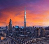 Het Dubai Business Center tijdens zonsondergang - Fotobehang (in banen) - 350 x 260 cm