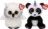 Ty - Knuffel - Beanie Buddy - Austin Owl & Paris Panda