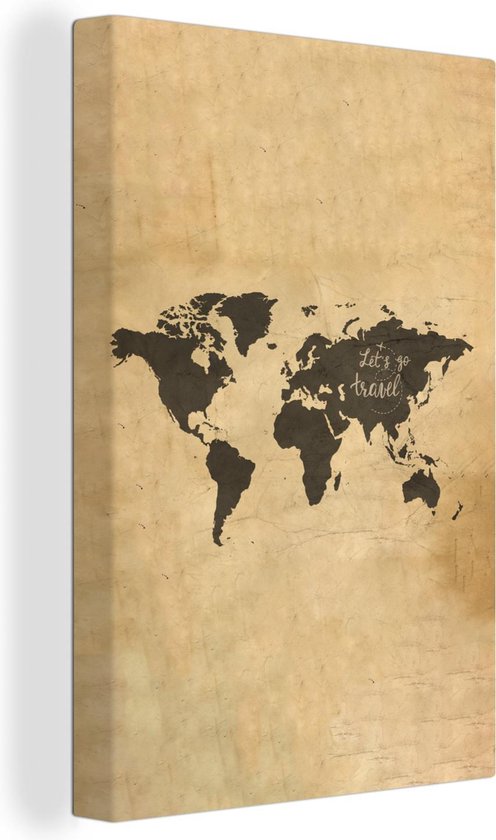 Décoration murale Carte du Wereldkaart - Vintage - Parchemin - Toile - 20x30 cm