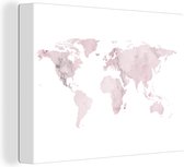 Wanddecoratie Wereldkaart - Roze - Marmer - Canvas - 120x90 cm