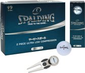 Spalding golfballen – 12 stuks – 2 piece ultra low compression – inclusief pitchfork – golf accessoires - Cadeau
