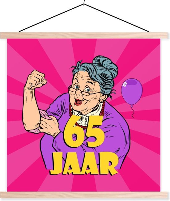 Porte-affiche avec affiche - Affiche scolaire - Femme - Cadeau d'anniversaire - 65 ans - 120x120 cm - Lattes vierges