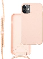 Coverzs Bio silicone case met koord geschikt voor Apple iPhone 12 / 12 Pro - roze