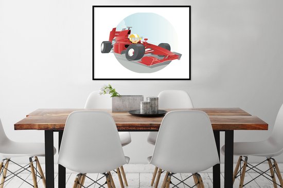 Fotolijst incl. Poster - Een illustratie van een jongetje die in een Formule 1 wagen rijdt - 80x60 cm - Posterlijst